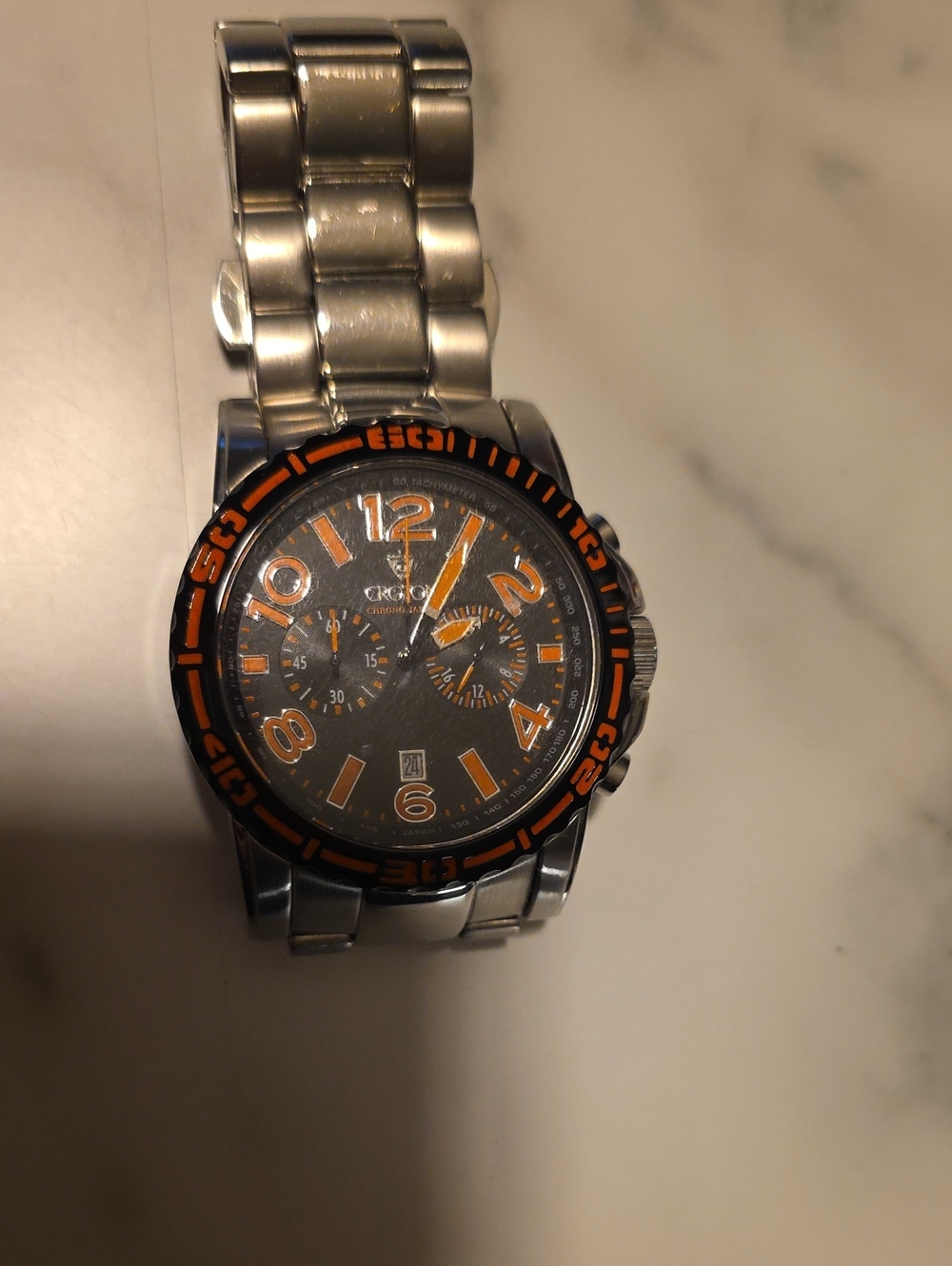 Croton Men's Silver Watch with Orange Accents